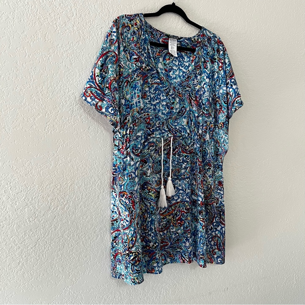 NWT Lauren Ralph Lauren Mystic Blue Paisley Dress‎ Swim Cover-Up Women's Size XL - Picture 2 of 8